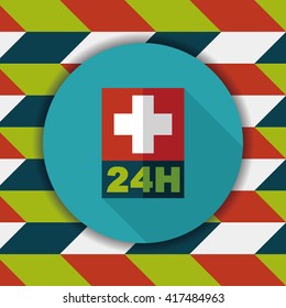 Hospitals 24 hours flat icon with long shadow