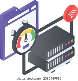 Host Access Control isometric concept, View Bandwidth Usage vector icon design, Web hosting service Symbol, Computing machines Sign, Internet Application Management stock illustration