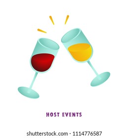 Host events. Two glasses of wine. Vector illustration. Flat. Gradient.