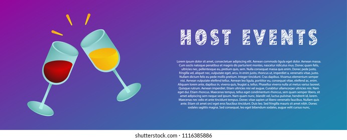 Host events. Two glasses of wine. Vector illustration. Flat. Gradient.