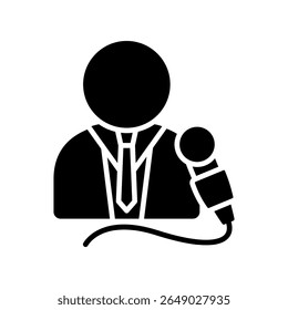 Ícone do glifo do anfitrião, uso para jornalista, radiodifusão, educação, IU de notícias e mídia, kit UX, desenvolvimento de aplicativo e Web, digital ou impresso.