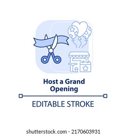 Host grand opening light blue concept icon. Effective restaurant advertisement abstract idea thin line illustration. Isolated outline drawing. Editable stroke. Arial, Myriad Pro-Bold fonts used