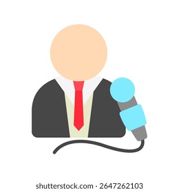 Host mini illustration flat color icon, use for journalist, broadcasting, news and media UI, UX kit, app and web development, digital or print.