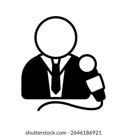 Host mini ícone de glifos de ilustração, uso para jornalista, radiodifusão, UI de notícias e mídia, kit UX, desenvolvimento de aplicativo e web, digital ou impresso.