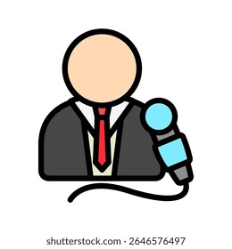 Host mini ilustração ícone de cor de contorno, uso para jornalista, radiodifusão, notícias e mídia UI, UX kit, aplicativo e desenvolvimento web, digital ou impresso.