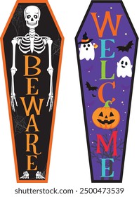 Host a spooky Halloween party or create the coolest haunted house ever
with this vertical reversible Halloween welcome sign.