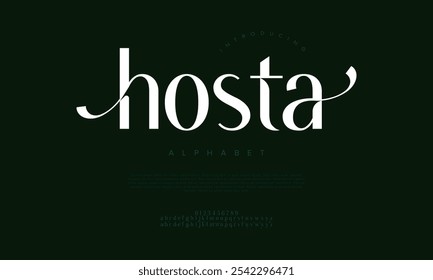 Hosta swash luxuoso alfabeto elegante letras e números. Tipo de casamento vintage clássico fonte serif decorativo vintage retro. ilustração vetor criativo