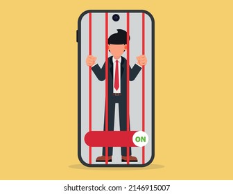Hostage of modern technologies. concept on technology impact, addiction, telephone, technology, internet