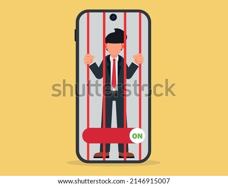 Hostage of modern technologies. concept on technology impact, addiction, telephone, technology, internet