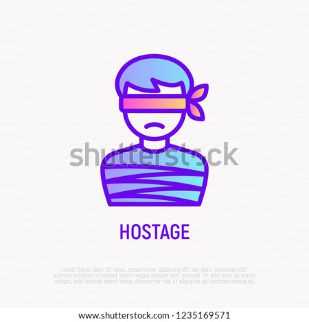 Hostage thin line icon: tied human. Modern vector illustration of kidnapping.