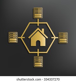 Host,database server on yellow background,clean vector