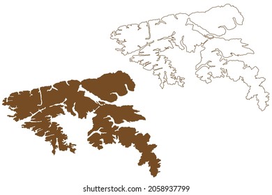 Hoste Insel ( Republik Chile, Süd- und Lateinamerika, Tierra del Fuego Archipelago) Karte, Vektorgrafik, Skizze Isla Hoste Karte