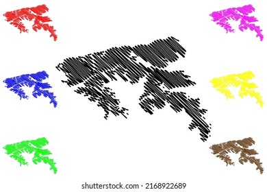 Hoste Insel ( Republik Chile, Süd- und Lateinamerika, Tierra del Fuego Archipelago) Karte, Vektorgrafik, Skizze Isla Hoste Karte