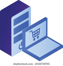 Hosted E commerce Server isometric Concept, Online Shopping Cart Software and Webapp Vector Icon Design, Cloud computing and Web hosting services Symbol, electronic Commerce stock illustration