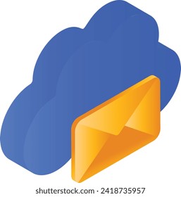 Isoometrisches Konzept für E-Mail-Server, Cloud-Server-Messaging-Exchange-Vektorsymbol-Design, Machine-Daemon-Signierung, Cloud-Computing und Webhosting-Dienste - Stockillustration von Symbolen