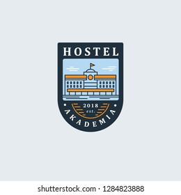 Hostel Banner Logo With Line Art Building 