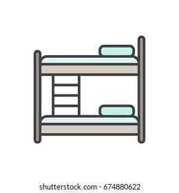 Hostel bed flat thin line icon.