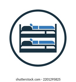 Albergue, edificio, icono de cama. Ilustración vectorial simple.