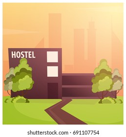 Hostel building. Guest house. Hotel building Travel