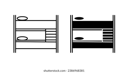 Hostel bunk bed line icon set in black for UI designs.