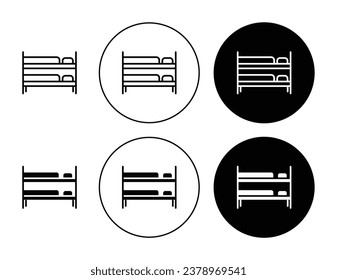Hostel bunk bed thin line icon set in black and white color
