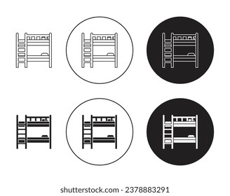 Hostel bunk bed vector icon set in black filled and outlined style.