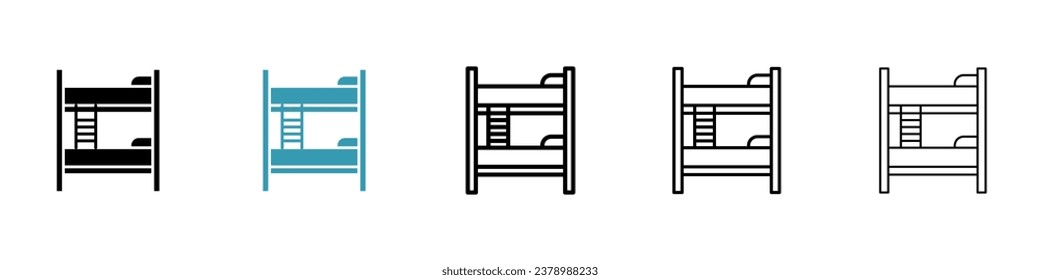 Hostel bunk bed vector thin line icon set for web ui designs