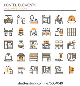 Hostel Elements , Thin Line and Pixel Perfect Icons