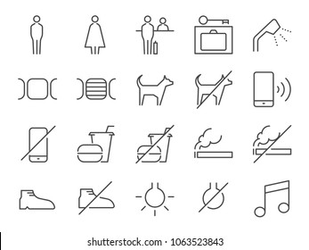 Hostel facilities icon set 1. Included the icons as bathroom, reception, pet friendly, locker, non smoking room, hotel, services and more