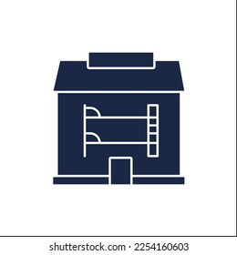  Hostel glyph icon. Inexpensive, supervised lodging place for young people. Residence hall with bunk beds. Hotel concept.Filled flat sign. Isolated silhouette vector illustration