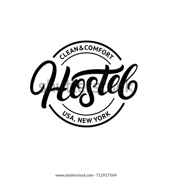 ホステルの手書きの文字のロゴデザインテンプレート ビンテージレトロなスタイル 背景に ベクターイラスト のベクター画像素材 ロイヤリティフリー