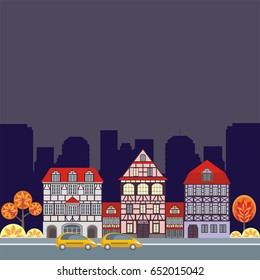 Hostel in the historical center of large European cities. Vector illustration.