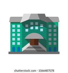 Hostel, hotel flat design long shadow color icon. Library, museum. Vector silhouette illustration