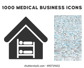 Hostel icon with 1000 medical commercial gray and blue vector design elements. Collection style is flat bicolor symbols, white background.
