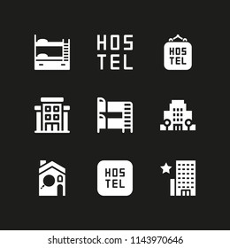 hostel icon set with bunk, hostel and hotel vector icons for web and graphic design