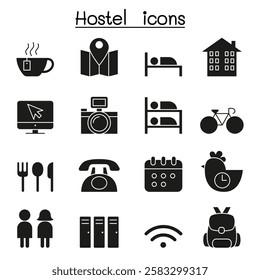 Hostel icon set in glyph style