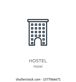 Hostel icon. Thin linear hostel outline icon isolated on white background from hotel collection. Line vector sign, symbol for web and mobile