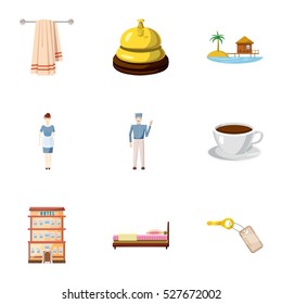 Hostel icons set. Cartoon illustration of 9 hostel vector icons for web
