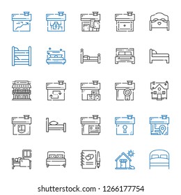 hostel icons set. Collection of hostel with bed, house, guests book, sleep, motel, bunk. Editable and scalable hostel icons.