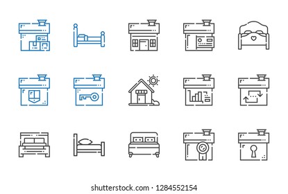hostel icons set. Collection of hostel with house, bed. Editable and scalable hostel icons.