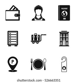 Hostel icons set. Simple illustration of 9 hostel vector icons for web
