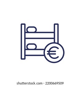 Hostel line icon with euro