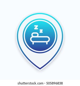 Hostel line icon on map pointer, vector illustration