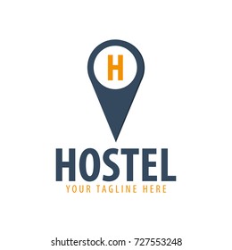 Hostel logo. Hotel logo. Travel rest place. Vector illustration