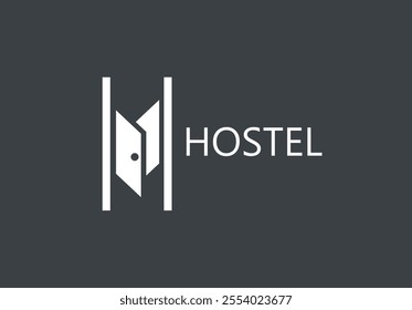 Hostel Logo Vector Template Emblem. Silhouette Letter H and Door