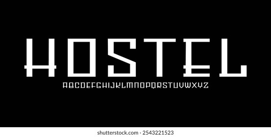 Hostel, fonte digital abstrata moderna. Fonte criativa logotipo, tipo, tecnologia, filme, digital, música, filme. Fonte e ilustração em formato vetorial.