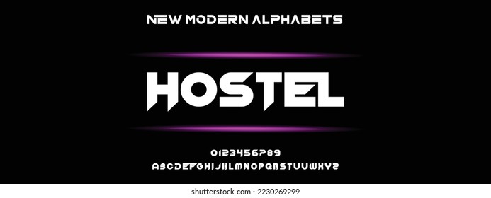 HOSTEL Modern Bold Font. Regular Italic Number Typography urban style alphabet fonts for fashion, sport, technology, digital, movie, logo design, vector illustration