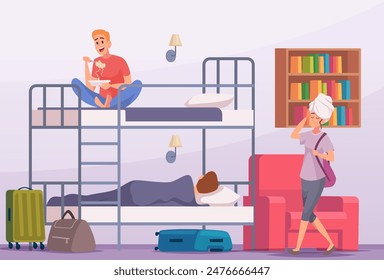 Hostel people travelers or students living in open space room