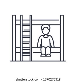 Icono de habitación del albergue, ilustración lineal aislada, vector de línea delgada, signo de diseño web, símbolo de concepto de contorno con trazo editable sobre fondo blanco.