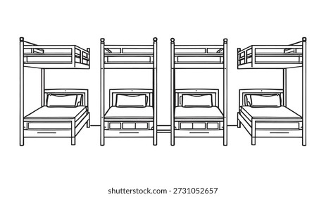Hostel Room Vector Linie Kunst Illustration minimalistischen Schlafzimmer Design Dekor